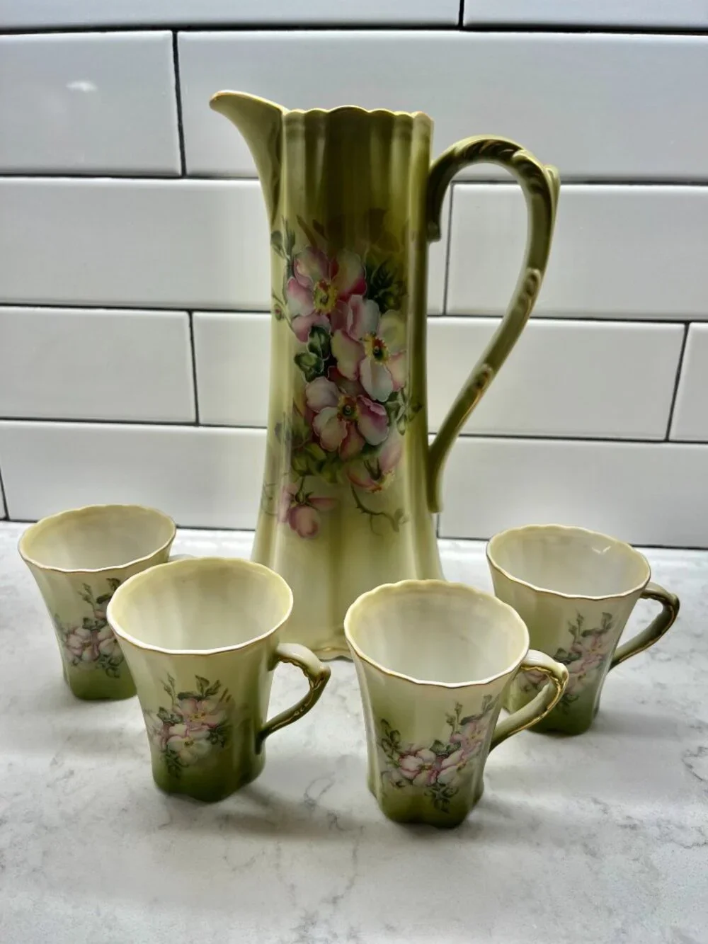 Vintage Nippon Chocolate/Coffee Pot and 4 Cups